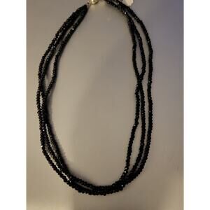 Sterling 925 Silver Triple Stand Black Beaded Necklace 18 inch India